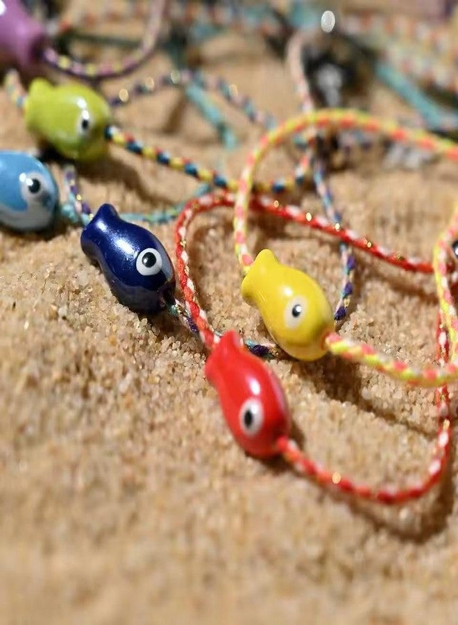 Dhdfisd Fish Bracelet Anklet Hawaiian Summer Beach Beachy Surfer Adjustable Bracelet for Women Men (Red Pink Yellow) - Image 3